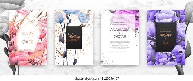 Wedding invitation frame set; flowers, leaves, watercolor, minimal vector. Sketched wreath, floral and herbs garland with rose, green, greenery color. Handdrawn Vector Watercolour style, nature art.