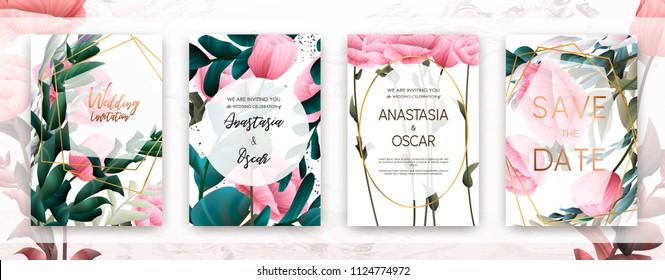 Wedding invitation frame set; flowers, succulent, eucalyptus leaves, watercolor, minimal vector. Sketched wreath, floral and herbs garland with rose, green, greenery color. Handdrawn Watercolour style