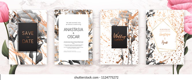 Wedding Invitation Frame Set Flowers Leaves Stock Vector (Royalty Free ...