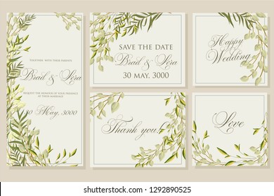 Wedding Invitation Frame Set Flowers Leaves Stock Vector (Royalty Free ...