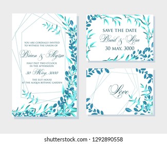 Wedding invitation frame set; flowers, leaves,  isolated on white.Vector