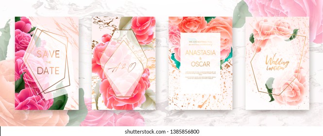 Wedding invitation frame set; flowers, leaves, watercolor, minimal vector. Sketched wreath, floral and herbs garland with rose, green, greenery color. Handdrawn Vector Watercolour style, nature art.