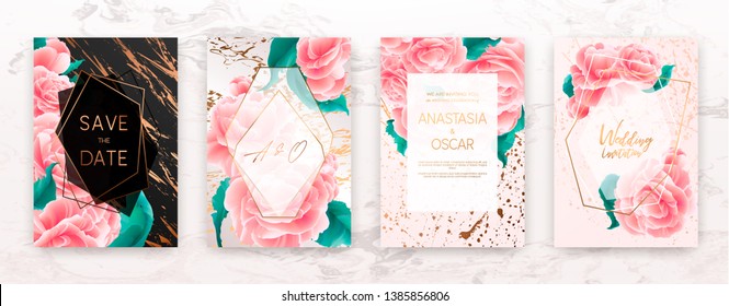 Wedding invitation frame set; flowers, leaves, watercolor, minimal vector. Sketched wreath, floral and herbs garland with rose, green, greenery color. Handdrawn Vector Watercolour style, nature art.