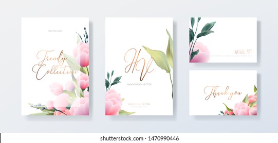 Wedding invitation frame set, flowers, leaves, watercolor minimal vector. Sketched wreath, floral, herbs garland. Card with rose, green, greenery colors. Handdrawn Vector Watercolour style, nature art