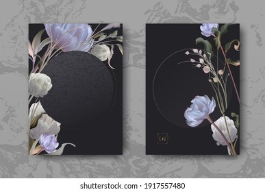 Wedding invitation frame set; flowers, leaves, watercolor, isolated on white. Minimal sketched wreath, floral, herbs garland with green, greenery color. Handdrawn Vector Watercolour style, nature art