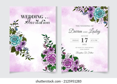 Wedding invitation frame set; flowers, leaves, watercolor, isolated on white. Sketched wreath, floral and herbs garland with green, greenery color, Hand draw Vector Watercolor style, nature art.