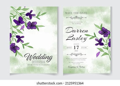 Wedding invitation frame set; flowers, leaves, watercolor, isolated on white. Sketched wreath, floral and herbs garland with green, greenery color, Hand draw Vector Watercolor style, nature art.