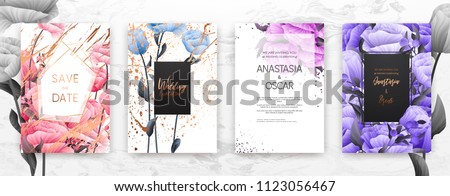 Wedding invitation frame set; flowers, leaves, watercolor, minimal vector. Sketched wreath, floral and herbs garland with rose, green, greenery color. Handdrawn Vector Watercolour style, nature art.