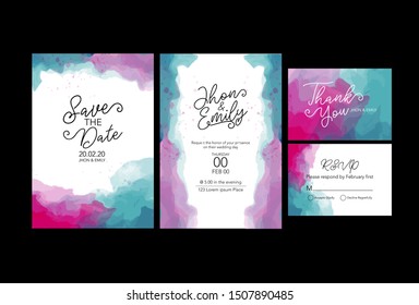 Wedding invitation frame set, watercolor, isolated on white