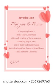 Wedding invitation. Frame for text with paper cut hearts. Wedding. Invitation sheet. Wedding ceremony. Love.