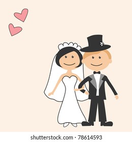 Wedding invitation with funny bride and groom
