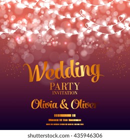 Wedding invitation with glowing light.. Garden party invitation. Inspiration card for wedding, date, birthday, tea party