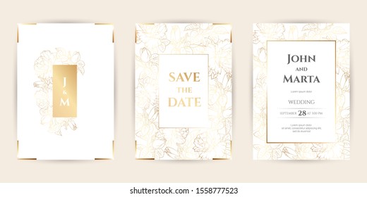 Wedding Invitation Gold Flowers Background Geometric Stock Vector ...