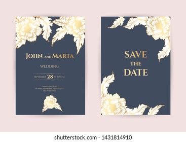 Wedding Invitation with Gold Flowers. Cover design with an ornament of golden leaves. vector eps10