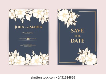 Wedding Invitation with Gold Flowers. Cover design with an ornament of golden leaves. vector eps10