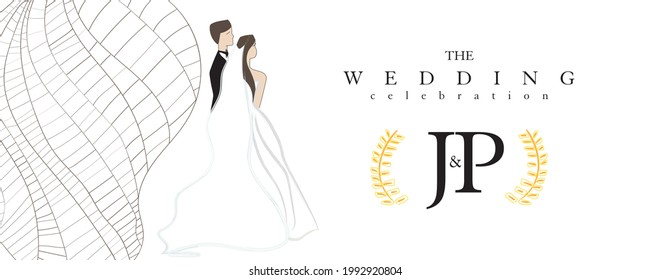 Wedding Invitation with Gold Flowers and gold geometric line design. Cover design with an ornament of golden leaves. vector eps10