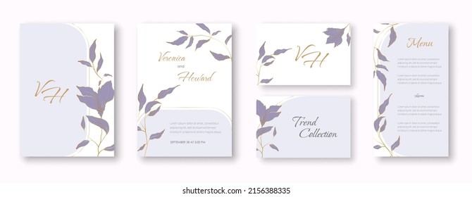 Wedding Invitation with Gold Flowers and gold geometric line design. background with geometric golden frame. Cover design with an ornament of golden leaves. vector eps10