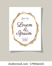 Wedding invitation with gold frame design, Save the date and engagement theme Vector illustration
