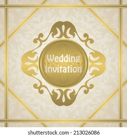 Wedding invitation with a gold frame. Original design       