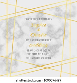 Wedding Invitation with Gold Geometric Frame