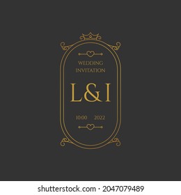 Wedding invitation golden badge vector
