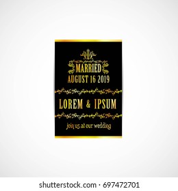 Wedding Invitation Golden Card, Vector, Illustration, Eps File
