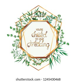 wedding invitation with golden frame
