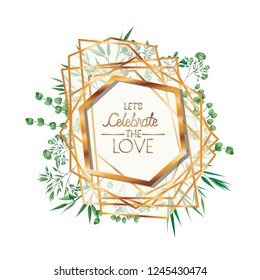 wedding invitation with golden frame