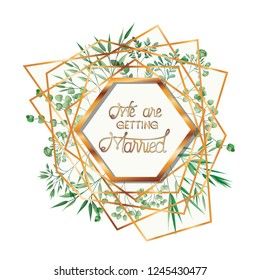 wedding invitation with golden frame