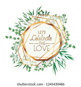 wedding invitation with golden frame