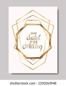 wedding invitation with golden frame