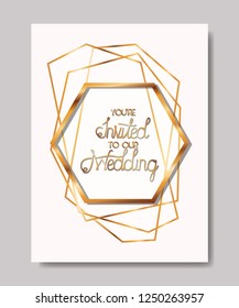 wedding invitation with golden frame