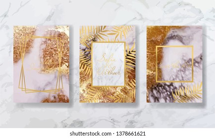 wedding invitation. a great celebration of lovers. texture of liquid marble and gold. print for leaflets, banners, flyers, business cards, cards. trend vector