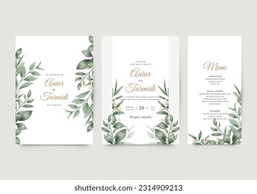 wedding invitation with green leaves