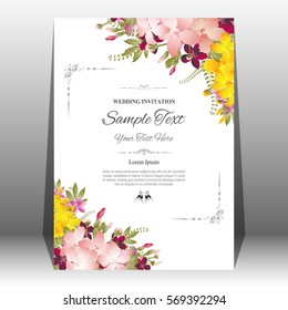 Wedding invitation or greeting card with abstract floral background, menu, flyer, banner template. Vector illustration.