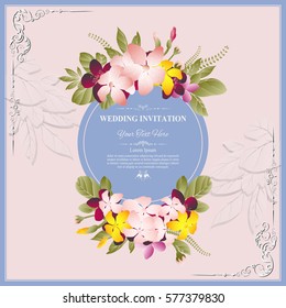 Wedding invitation or greeting card with abstract floral background, menu, flyer, banner template. Vector illustration.