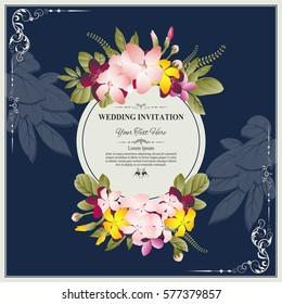 Wedding invitation or greeting card with abstract floral background, menu, flyer, banner template. Vector illustration.