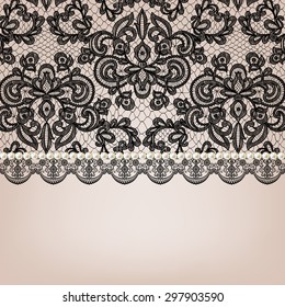 Wedding invitation or greeting card with black lace and pearl necklace