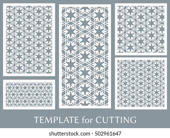 Wedding invitation, Greeting card and Business card template set. Cut out paper cards with lace pattern. Ornate geometric card for laser cutting. Vector line backgrounds collection