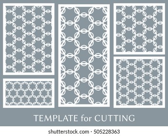 Wedding invitation, Greeting card and Business card template set. Cut out paper cards with lace pattern. Ornate geometric card for laser cutting. Vector line backgrounds collection