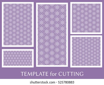 Wedding invitation, Greeting card and Business card template set. Cut out paper cards with lace pattern. Decorative ornate geometric card for laser cutting. Vector line backgrounds collection