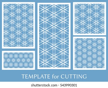 Wedding invitation, Greeting card and Business card template set. Cut out paper cards with lace pattern. Decorative ornate geometric card for laser cutting. Vector line backgrounds collection
