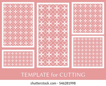 Wedding invitation, Greeting card and Business card template set. Cut out paper cards with lace pattern. Decorative ornate geometric card for laser cutting. Vector line backgrounds collection