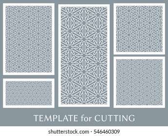 Wedding invitation, Greeting card and Business card template set. Cut out paper cards with lace pattern. Decorative ornate geometric card for laser cutting. Vector line backgrounds collection