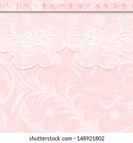 Wedding invitation or greeting card with delicate lace weave. Vector illustration