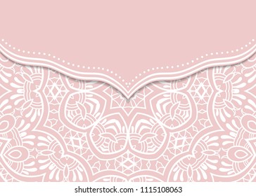 Wedding Invitation or greeting Card design in a folk style. Vintage decorative envelope with tribal ethnic ornament, hand drawn lace mandala pattern and place for the text. Vector illustration
