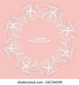 Wedding invitation or greeting card design with circle lace pattern, tribal ethnic ornament, decorative graphic background, ornate vector illustration
