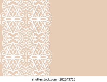 Wedding invitation or greeting card design with lace pattern, ornamental vector illustration.