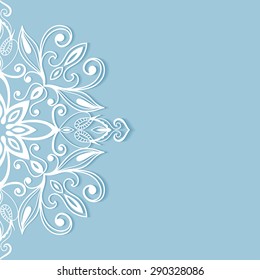 Wedding invitation or greeting card design with lace pattern, ornamental vector illustration.