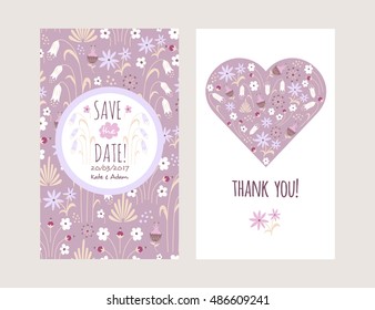Wedding invitation. Greeting card. Doodle flowers.